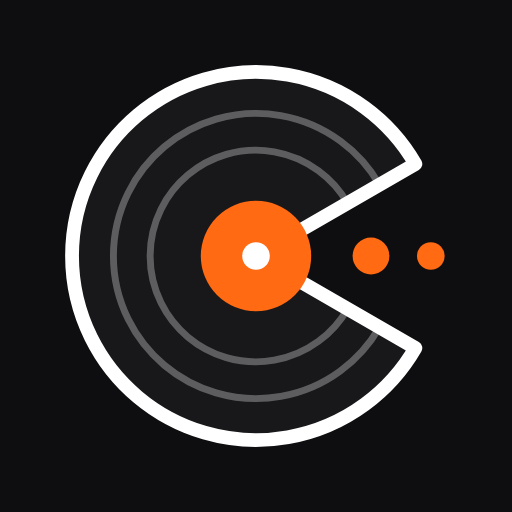 CatchTunes logo: a black vinyl record shaped like the letter C with an orange center